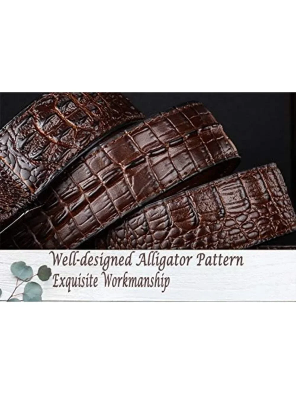 Stylish Men's Alligator Print Belt - Durable Cowhide with Chic Buckle Design